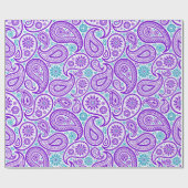 紫の白とターコイズのペイズリーパターン ラッピングペーパー (フラット)