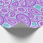 紫の白とターコイズのペイズリーパターン ラッピングペーパー (角)