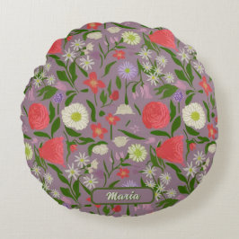 紫の白とピンクの花 ラウンドクッション
