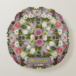 紫の白とピンクの花 ラウンドクッション