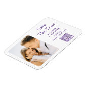 紫の白の日付を保存スタイリッシュモダン結婚する マグネット (左側)