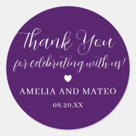 紫の白の書道結婚の感謝の気持ち ラウンドシール