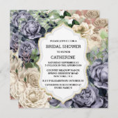 紫の白バラの花のエレガントヴィンテージ 招待状 (正面/裏面)