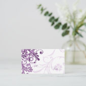 紫の白フローラ結婚のプレイスカードまたはエスコートカード プレイスカード (スタンド正面)