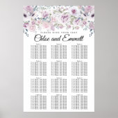 紫の白フローラ12台結婚の座席表 ポスター (正面)