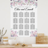 紫の白フローラ14台結婚の座席表 ポスター (キッチン)