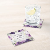 紫の白フローラ40歳の誕生日 スクエアペーパーコースター (インサイチュ)