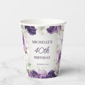 紫の白フローラ40歳の誕生日 紙コップ (裏面)