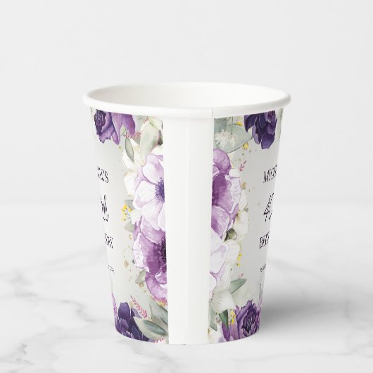 紫の白フローラ40歳の誕生日 紙コップ (右)