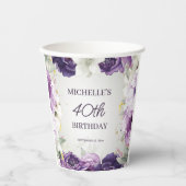 紫の白フローラ40歳の誕生日 紙コップ (正面)