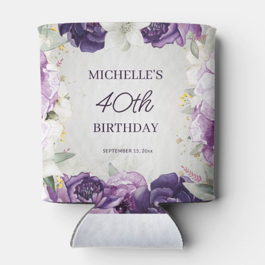 紫の白フローラ40歳の誕生日 缶クーラー (裏面)
