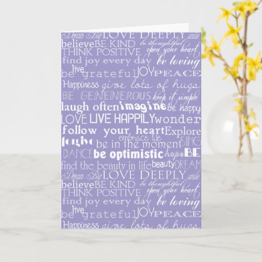 紫の白感動的語クリスマス カード (黄色い花)