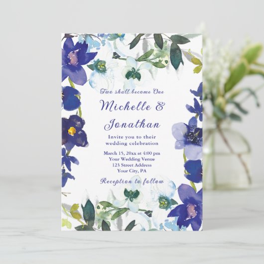 紫の白素朴フローラクリスチ結婚ーズ 招待状 (スタンド正面)