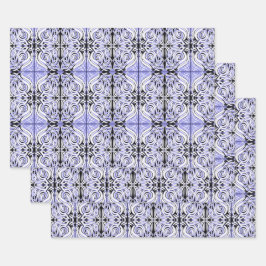 紫の白黒カーリー抽象芸術の繰り返しパターン ラッピングペーパーシート