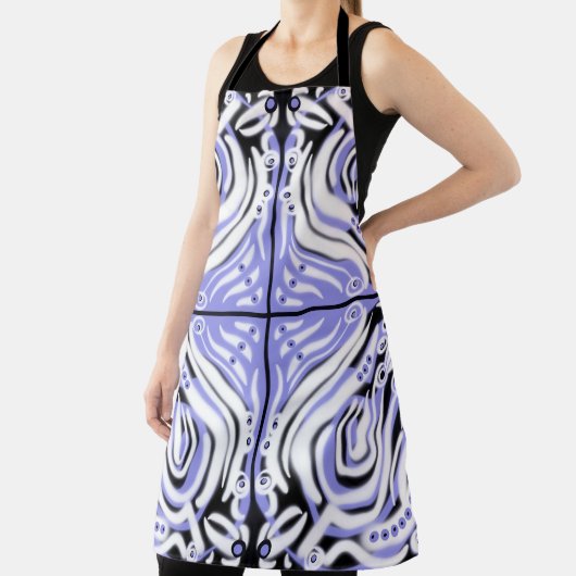 紫の白黒カーリー抽象芸術パターン エプロン (インサイチュ)