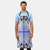 紫の白黒カーリー抽象芸術パターン エプロン (着用した状態)