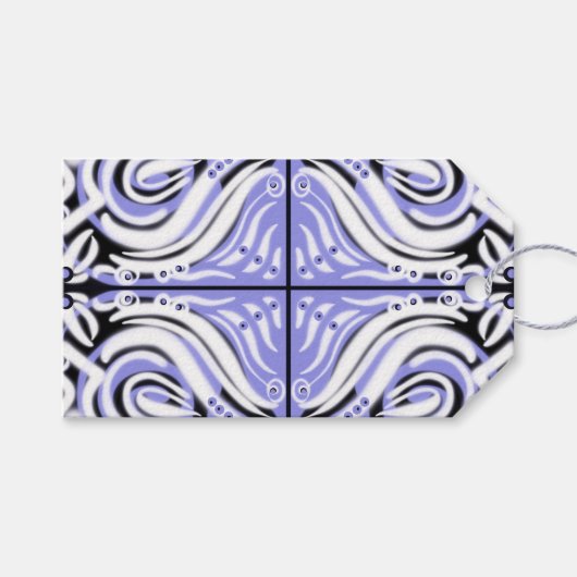 紫の白黒カーリー抽象芸術パターン ギフトタグ (正面(横))