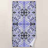 紫の白黒カーリー抽象芸術パターン ビーチタオル (正面)