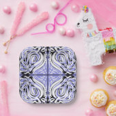 紫の白黒曲線抽象芸術パターン ペーパープレート (パーティー)