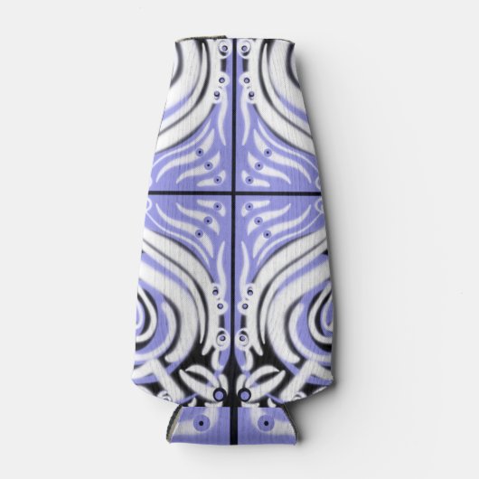 紫の白黒曲線抽象芸術パターン ボトルクーラー (正面)