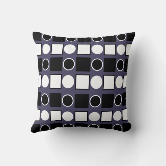 紫の白黒正方形の円の幾何学的パターン クッション (裏面)