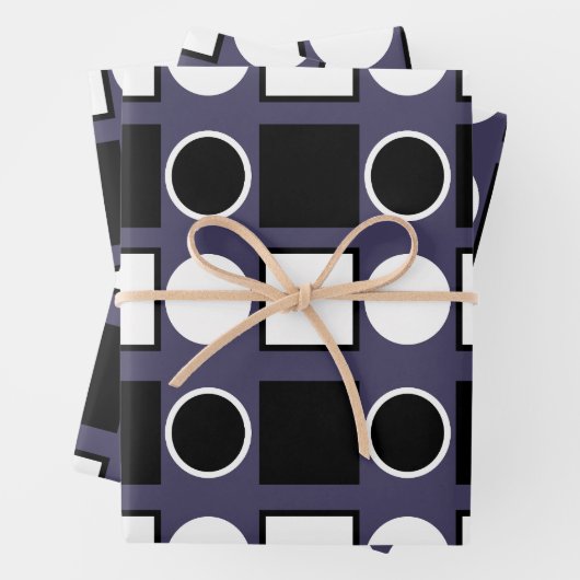紫の白黒正方形の円の幾何学的パターン ラッピングペーパーシート (インサイチュ)