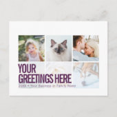 紫の白6枚の写真モダンユニバーサル挨拶 ポストカード (正面)