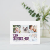 紫の白6枚の写真モダンユニバーサル挨拶 ポストカード (スタンド正面)