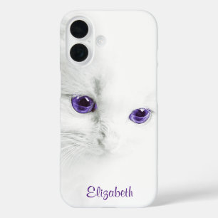 紫の目を持つ柔らかい白い子猫パーソナライズされた iPhone 16ケース