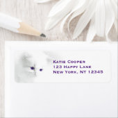 紫の目を持つ柔らかい白い子猫 ラベル (インサイチュ)