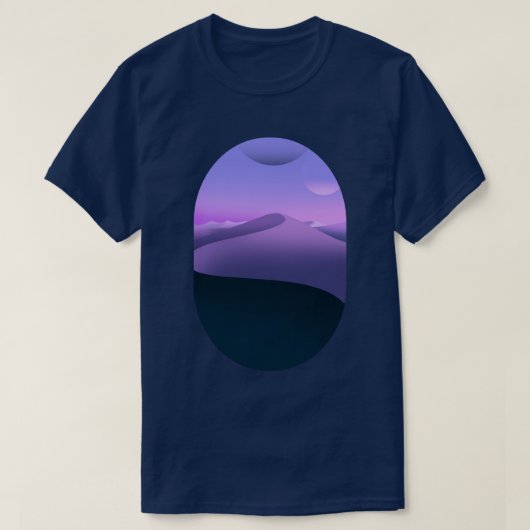 紫の砂漠の風景 夜空 Tシャツ (デザイン正面)