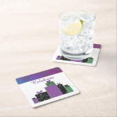 紫の祝クリスマス・パッケージ スクエアペーパーコースター (インサイチュ)