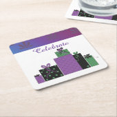 紫の祝クリスマス・パッケージ スクエアペーパーコースター (アングル)