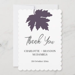 紫の秋の紅葉ウェディング御礼 サンキューカード