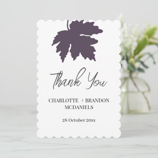 紫の秋の紅葉ウェディング御礼 サンキューカード (スタンド正面)