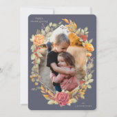 紫の秋の花模様感謝祭フォトカード シーズンカード (正面)