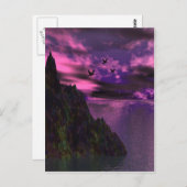 紫の空と鳥 3D ポストカード (正面/裏面)