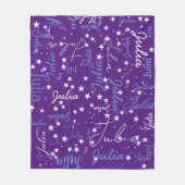 紫の空に斑点のある星の名前星空の愛情 フリースブランケット (正面)