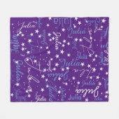 紫の空に斑点のある星の名前星空の愛情 フリースブランケット (正面(横))