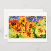 紫の空を持つ黄色とオレンジの花 ポストカード (正面/裏面)