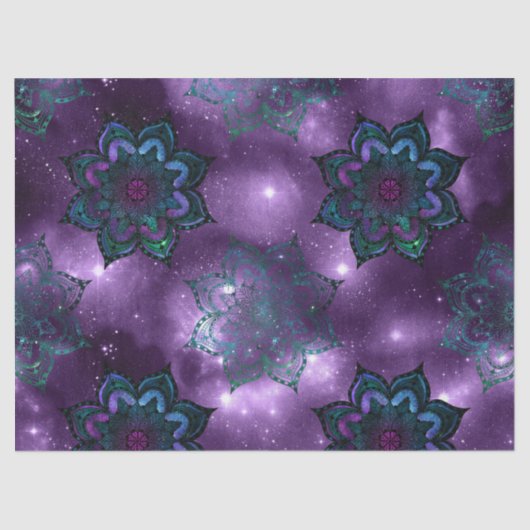 紫の空デコパージュの緑と紫のマンダラ 薄葉紙 (正面)