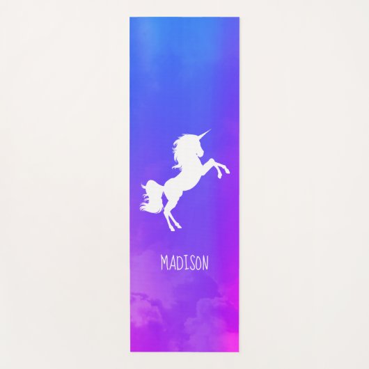 紫の空パーソナライズされたの虹のユニコーン ヨガマット (正面)