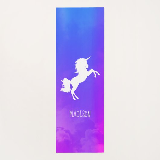 紫の空パーソナライズされたの虹のユニコーン ヨガマット (裏面)