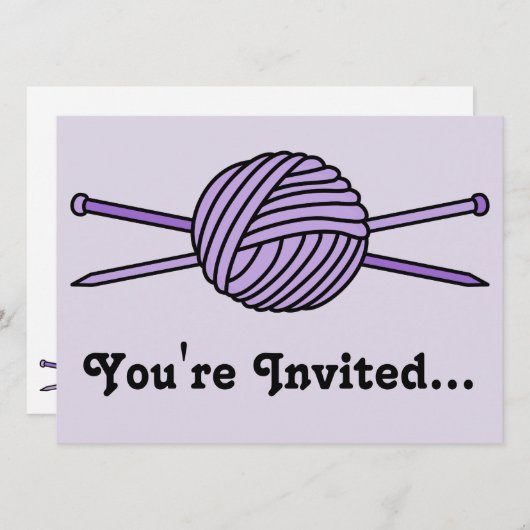 紫の糸玉と編み物針 招待状 (正面/裏面)