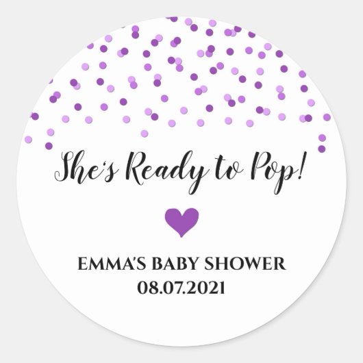 紫の紙吹雪ハートの準備ができているポップ・アートの ラウンドシール (正面)