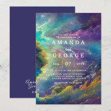 紫の素晴らしい雲の結婚式招待状