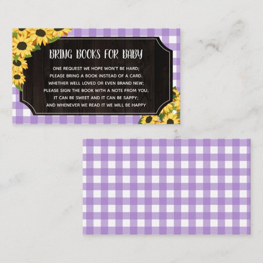 紫の素朴ギンガム&ひまわりの花ベビー用の本 エンクロージャーカード (正面/裏面)