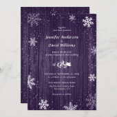 紫の素朴スノーフレーク冬の結婚式招待状 招待状 (正面/裏面)