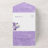 紫の素朴スミレ金ゴールドスパークルディナー オールインワン招待状 (外側)