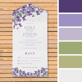 紫の素朴スミレ金ゴールドスパークルノーディナー オールインワン招待状